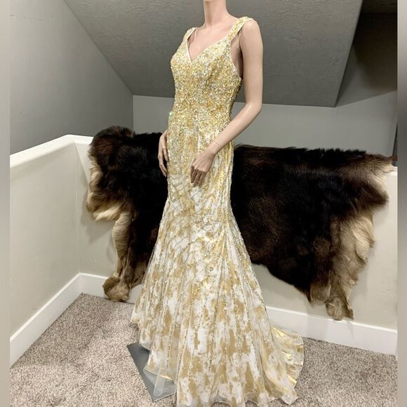 Stunning Custom Heavily Jeweled Mermaid Gown/All-over Crystal Beads & Sequins - Picture 7 of 17